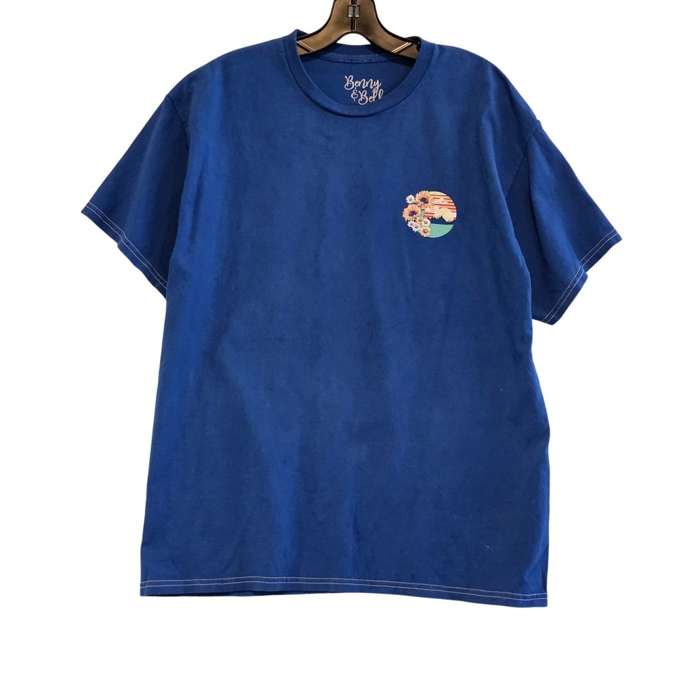 Benny & Belle Royal Blue Graphic T Shirt Women Large Sunflowers Bloom With Grace
